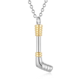 Hockey Stick Cremation Jewelry for Ashes Pendant Urns Pet Human Stainless Steel Memorial Necklace (Part Gold)