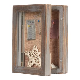 Rustic Grey Shadow Box 5x7, Small Shadow Box Frame with Hinged Door, Mini Wood Display Case for Memorabilia Photos Tickets Shell