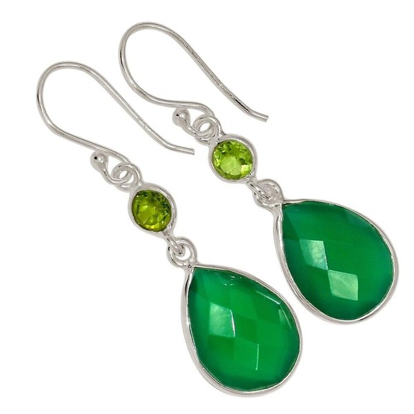 Faceted Green Onyx & Peridot 925 Sterling Silver Earrings Jewelry