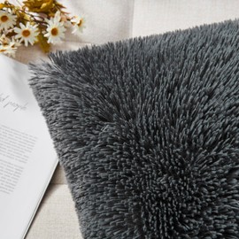 NordECO HOME Pack of 2 Faux Fur Cushion Covers 50 x 50 cm Luxury Fluffy Decorative Fuzzy Square Throw Pillow Case 20 x 20 for Sofa Decor Dark Grey