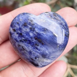 Ladeukoi Sodalite Heart Pocket Palm Stone, Healing Crystal Romantic Love Energy Worry Stones Chakra Balancing Reiki Meditation 1.5" (40mm)