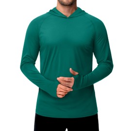 TACVASEN Rash Guard for Men Long Sleeve Dry Fit Shirts Sun Protection Hoodies Lightweight Moisture Wicking UPF 50 Sun Shirts with Hood Hiking Green L
