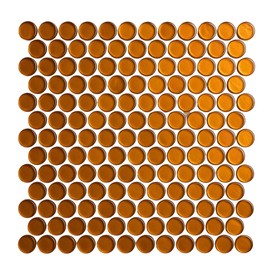 Tenedos HTC333 Golden Ember 12x12 Glossy Amber Gold Penny Round Glass Mosaic Tile for Bathroom Wall, Shower, Kitchen Backsplash – Single Sheet