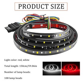 Truck Tailgate Light Bar, LED Single Row Tailgate Light Strip with 5 Modes,Red/White for Tail Running Brake Light Turn Signal Emergency Warning Reverse Light for Pickup SUV Trailer Cargo (60'')