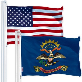 UD_G128 Combo Pack: USA American Flag 3x5 Ft 150D Printed Stars & North Dakota State Flag 3x5 Ft 150D Printed