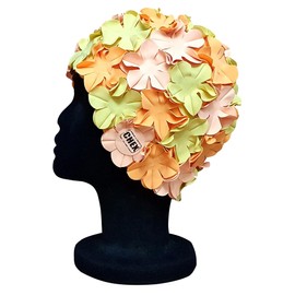 CHEX Anzio Thermal Rubber Floral Ladies Classic Retro 3D Flower Petal 3 Colour Stunning Vintage Style Swimming Hat Swim Cap Generous One Size Adults (Yellow/Orange/Pastel Peach)