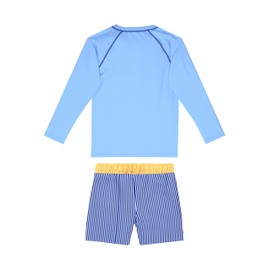 weVSwe Boys Swim Set UPF 50+ Swim Top and Trunks Long Sleeve 2 Piece Toddler Rash Guard Swimwear Sunsuit Surf Suits Kids Blue Stripes 2 Years