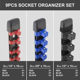 Gunpla 9-Piece Socket Holding Set for Socket Spanner Inserts | With 129 Clips | For Socket 6.3 mm (1/4 inch), 10 mm (3/8 inch), 12.5 mm (1/2 inch) in Inches/Metric