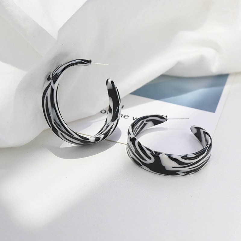 Aneneiceera Zebra Print Drop Earrings Speckled Open Hoop Dangle Stud