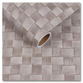 CRE8TIVE Non-Textured Rattan Wallpaper Peel and Stick Taupe Grey Faux Woven Pattern Rattan Contact Paper for Cabinets Dresser Nightstand Cane Weaving Wallpaper Vinyl Roll for Bedroom Bathroom 12"x80"