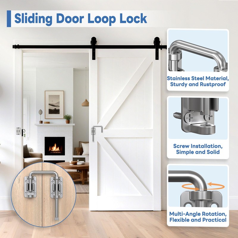 BiceNoning Sliding Door Loop Lock, 90/180 Degree Stainless Steel Patio
