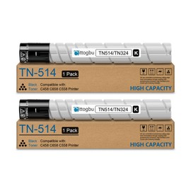 2-Pack TN514 / TN324 Black Toner Cartridge Replacement for Konica Minolta TN-514 TN514K TN324K Toner Cartridge, Compatible with Bizhub C458 C558 C658 Printer