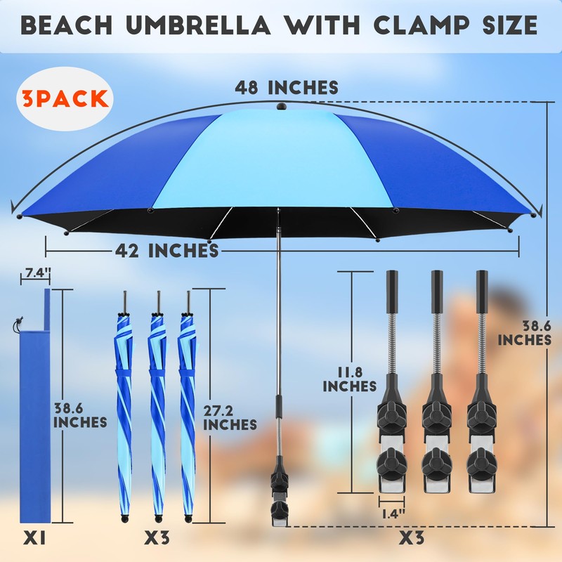 NBtoUS 3 Pack Beach Umbrella, 360 ° Chair umbrella with