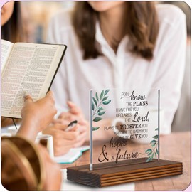 I Know the Plans I Have for You Bible Verses Plaques Jeremiah 29:11 Christian Clear Desk Decorative Sign for Home Office, Inspirational Positive Saying Quotes Signs Gifts for Family Friends EC120