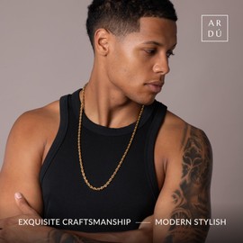 Ardú Mens Gold Rope Chain - 18 inch, 5mm Stainless Steel Gold Plated | Waterproof & Tarnish Resistant | Heavy Jewellery for Men