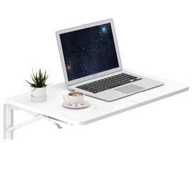 TEAMIX Wall Mounted Folding Table, White Floating Desk for Small Spaces Laundry Shelf with Heavy Duty Brackets Floating Desk for Garage, Utility Room, Kitchen, Laundry Room