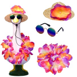 Porch Goose Outfits for 17-23" Lawn Decor - Hawaiian Summer Outfit Set with Straw Hat, Lei & Sunglasse