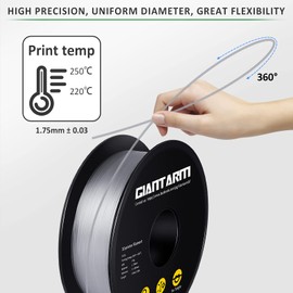 GIANTARM PETG Filament 1.75, Clear Transparent PETG Filament 1.75mm 1kg(2.2lb), Toughness Enhanced, Dimensional Accuracy +/-0.02mm, Vacuum Package