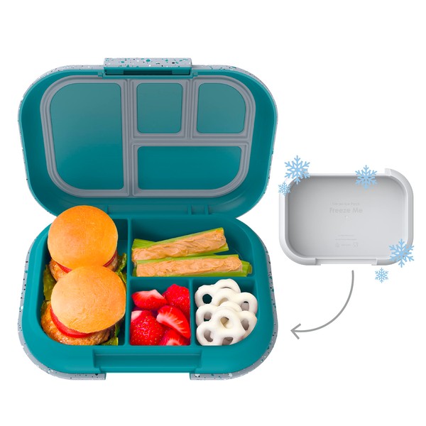 Bentgo® Kids Chill Lunch Box - Confetti Designed Leak-Proof Bento Box & Removable Ice Pack - 4 Compartments, Microwave & Dishwasher Safe, Patented, 2-Year Warranty (Confetti Edition - Truly Teal)