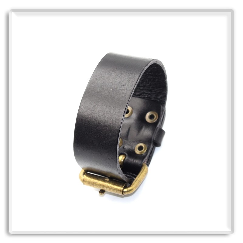 Xusamss Punk Rock Belt Buckle Wristband Adjustable Leather Cuff Bracelet(Black)