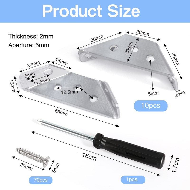 Triangle Support Made of Stainless Steel, Pack of 10 Angle