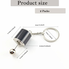 Metal Shift Gear Keychain | 6-Speed Gear Lever Knob Keyring (2-Pack) | Universal Auto Keychain Gift for Cars & Motorcycles (Black)