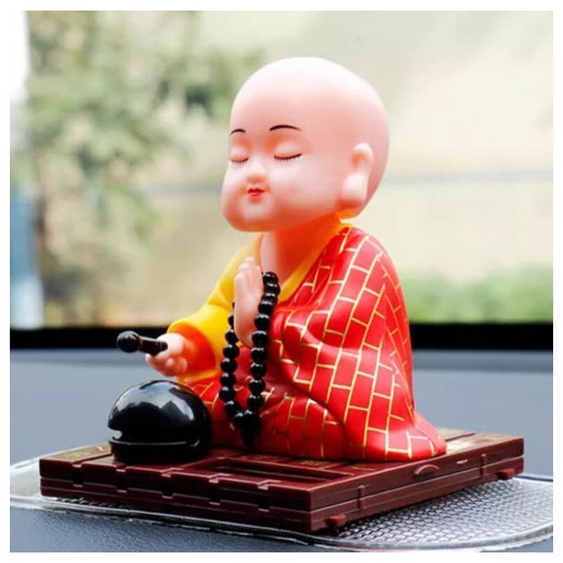 EatingBiting Little Monk Figurine Solar Buddha Monk Shaking Head Statue