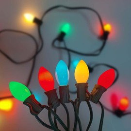 C7 Multicolor Christmas Lights Outdoor, 25Ft Vintage Christmas String Lights with 27 Multicolor Ceramic Incandescent Bulbs (2 Spare) for Christmas Outdoor Holiday Party Patio Wedding Decoration