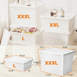 10gal+3gal Large capacity White multifunction storage bin with lid, Set of 8 Stackable Plastic Boxes with Handles, Office，Garage，Home, for Organizing Snacks, Crafts, Legos, Tools,books （4XXXL+4L