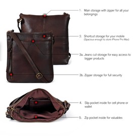 Leather Crossbody Bags for Women - Ladies Sling Handbags - Medium Cross body Purses Handbags - Purses For Women (Washed Brown)