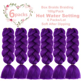FYRLNA 6 Packs 24 Inch Jumbo Braiding Hair Soft High Temperature Resistance Synthetic Hair Extensions for Women 24 Inch Ombre Jumbo Braiding Hair Twist Crochet Braids Hair (24 Inch (Pack of 6), Dark Purple)