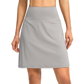 G Gradual 19" Skorts for Woman Knee Length Golf Skirt Long Athletic Tennis Skorts for Women Dressy Casual with Shorts Pockets(Light Grey,M)