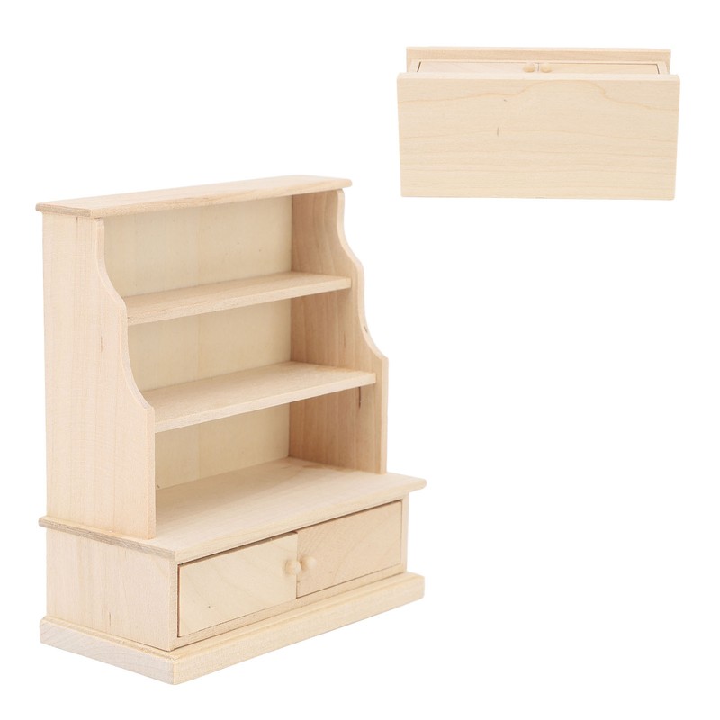 Dollhouse Bookshelf 1:12 Wooden Miniature Decoration Rugged Dollhouse Bookcase for