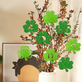 16PCS St Patrick's Day Shamrock Ornaments, Glitter Hanging Good Luck Trefoil Pendant Decorations Shamrock Decorative Hanging Ornament for St. Patrick's Day House Party Outdoor Festival Decorations