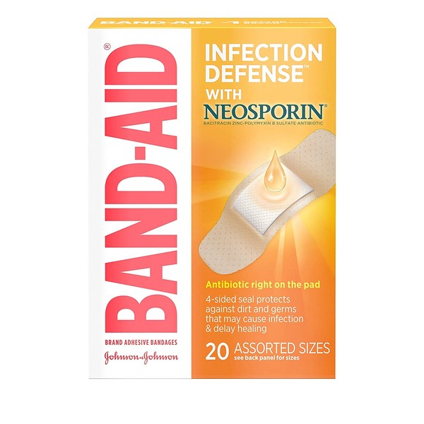 Band-Aid Brand Bandages with Neosporin Antibiotic Ointment, Assorted Sizes, 20 ct