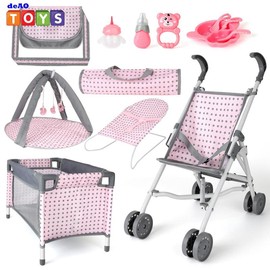 deAO Doll Stroller Nursery Role Play Set with a Variety of Feeding Toy and Play Mat Travel Cot Carrier Stroller and Travel Bag:_Type8