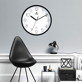 Laigoo 10 Inch Modern Wall Clock Silent, Black Wall Clocks Battery Operated, Non-Ticking, Quartz Movement, Office Analog Wall Clock with 2 AA Zinc Batteries