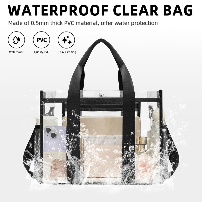 BAGAIL Stadium Approved Clear Tote Bag with Inner Pocket, Transparent
