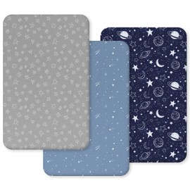 Unnivoll Cot Bed Sheets 140 x 70 cm Fitted Super Soft & Breathable Toddler Bed Sheets Cozy Baby Cot Sheets 3 Pack Dark Blue Planet