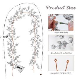 RECUTMS Artificial Silver Berry Garland Christmas Garland 6.23FT for Decorating Christmas Table Decorations Indoor Winter Home Holiday Fireplace Decor