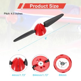 sourcing map 8x4.5 Inch RC Plane Propeller, RC Folding Propellers Spinner Size D44xH44mm 4mm Motor Shaft Dia 2-Vane with Nylon Plastic Spinner for Airplane Helicopter(Black Red)