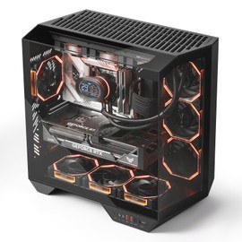 darkFlash Full-Tower ATX Gaming PC Case, Back Plug-in Motherboard, Dual-Chamber, Panoramic Glass, Up to 2 x 360mm Radiators, RTX 40 Compatible(DY470) (4 PWM ARGB Fans, Black)