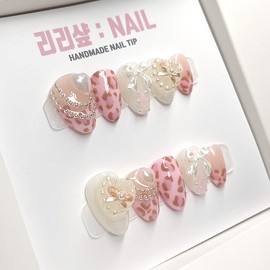 Land mine st pink leopard print hip gyaru handmade nail - short nose pin / 지뢰계st 핑크호피 힙한 갸루 수제네일 - 숏코핀