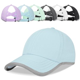 Women's High Ponytail Baseball Cap, Criss Cross Ponytail Hat, Quick-Drying Sports Hat for Running, Golf, Hiking Blue