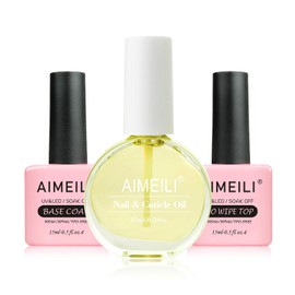 AIMEILI Gel Base Coat and Top Coat Nail Care Oil Set, 15 ml No Wipe Top Coat Base Coat Cuticle Oil Nail Oil Care for Nails & Cuticles