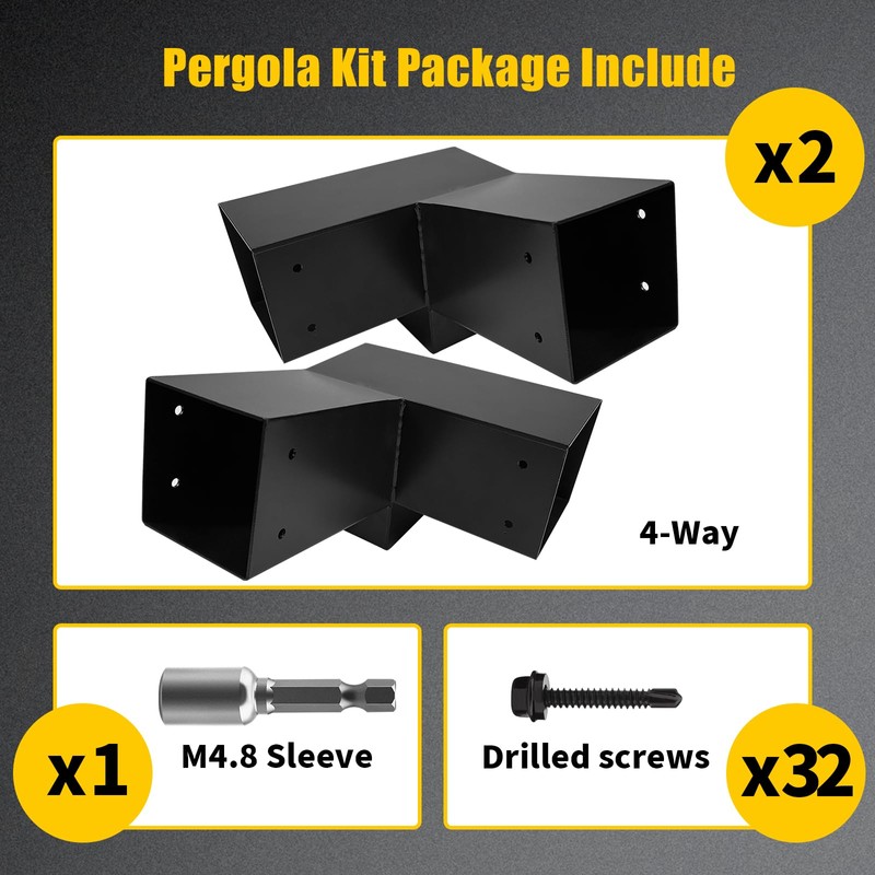 Qrooviiy 30 Degree Pegola Bracket Kits,3-Way Right Corner Woodwork Brackets