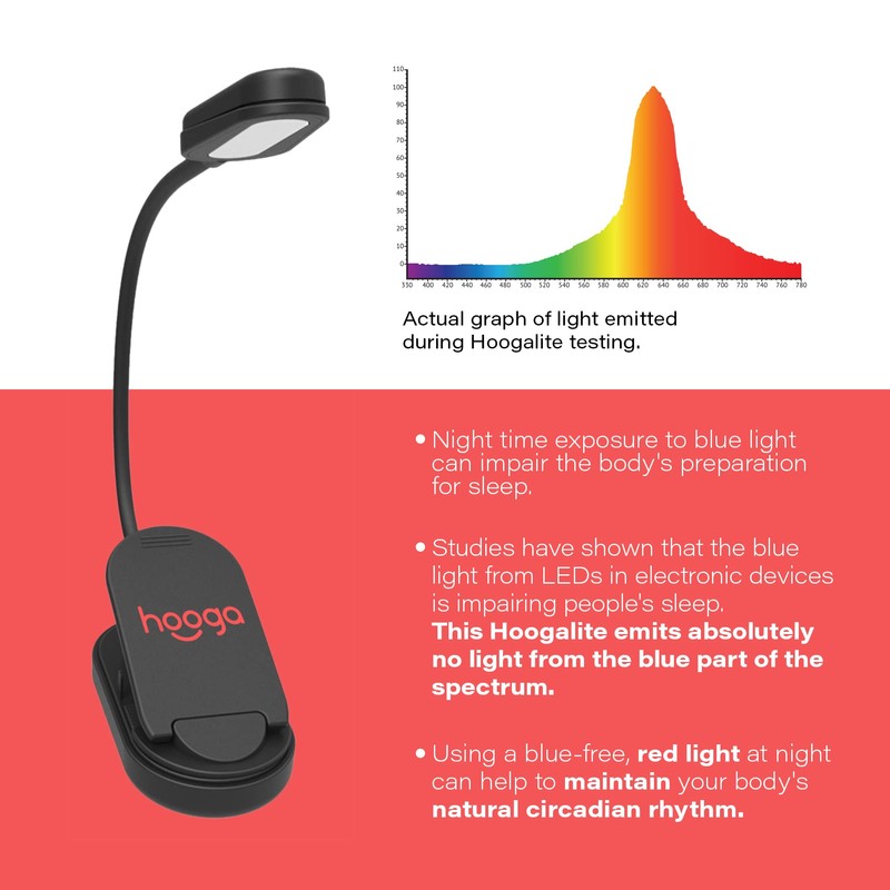 Hooga Red Book Light, Clip On 625nm LED Light for