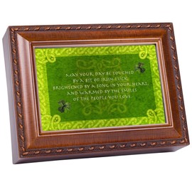 Cottage Garden Days Be Touched Bit of Irish Luck Woodgrain Rope Trim Jewelry Music Box Plays Irish Lullaby