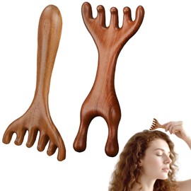 Pack of 2 Wooden Head Massage Comb, Massage Comb Made of Deer Antlers, Massage Comb, Hair Massager Scalp Massager for Men and Women, Home, Travel, Scalp Massage