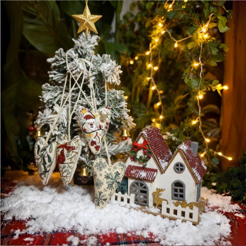 DIY Heart Shaped Hand Embroidered Christmas Ornament Kit Complete Craft